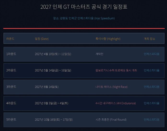 2027인제GT마스터즈일정표